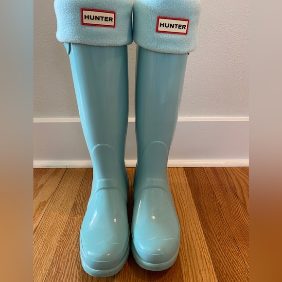 Hunter Women’s Original Tall Rain Boots with Liner Socks, Turquoise, size 7 - Picture 3 of 3